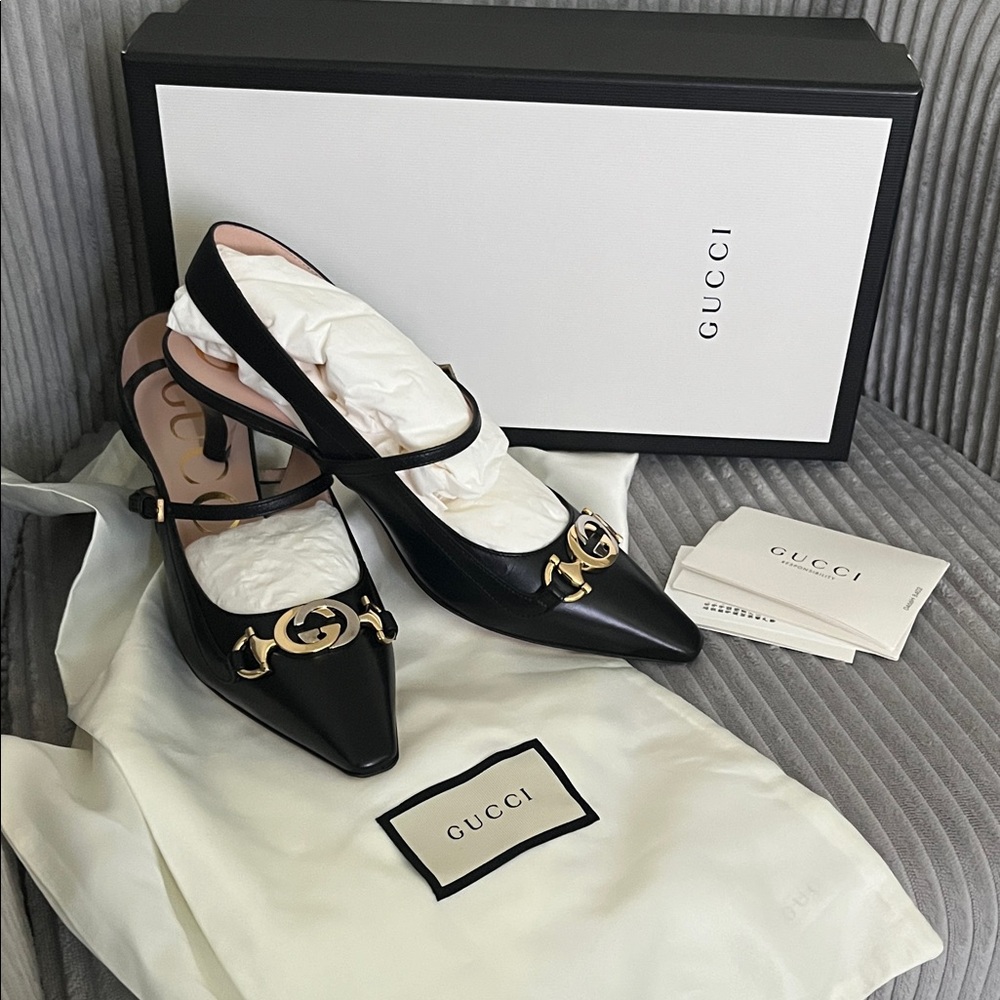 Gucci Black Heels with Gold Accents
